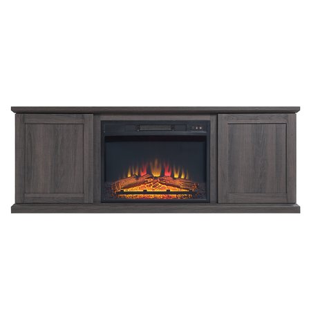 Manhattan Comfort Franklin 60" Fireplace with 2 Doors in Heavy Brown FP3-BR